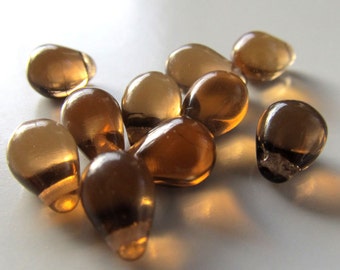 Czech Glass Teardrop Beads Chocolate Brown Smooth Teardrops - 50 Pieces