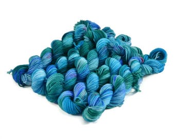Mini Skeins, Hand Dyed Yarn, Sock Weight, Superwash Merino Wool Yarn, Knitting Yarn, Sock Yarn, Multi-colored, green, pink, blue - Sonata