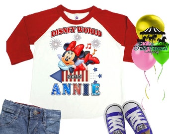 Minnie Mouse Shirt, 4th Of July Shirt, Personalized Raglan Shirt, Toddler Youth Adult (mc568)