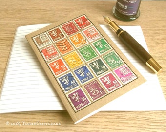 Scandinavia Travel Journal | Kraft A6 Notebook, Multicolour Postage Stamp Travel Gift | Upcycled Postal Stamps - Denmark, Finland, Norway