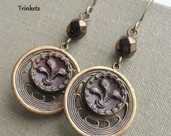 Feathers, Petite Antique Button Earrings