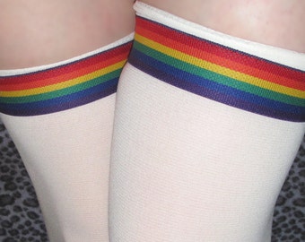 Rainbow Striped LE ~ Sock Garters ~ with Adjustable Snaps for Thigh High and OTK ! LGBTQIA+ Pride Cosplay Brite