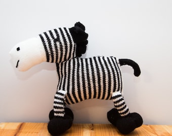 Hand Knitted Zebra Plushie, Stuffed Animal