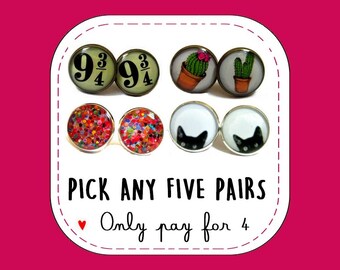 Stud Earrings Buy 4 Get one FREE - Pack of 5 Stud Earrings of your choice - You pick the designs