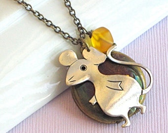 Mouse Locket Necklace - Silver Brass