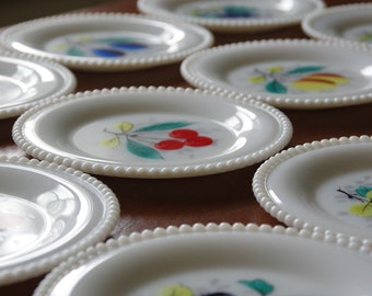 1950's Westmoreland Beaded Edge Fruit Milk Glass Plates
