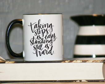 LIMITED EDITION RELEASE Taking Steps is Easy Regina Spektor Song Lyrics Orange Black Mug Coffee Cup