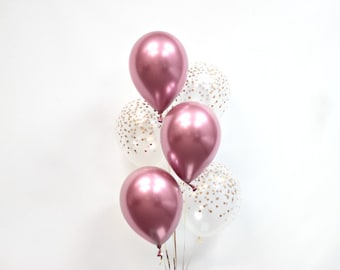 Chrome Pink and Confetti Print Balloons - Pink and Confetti Balloons - Wedding - Bridal - Bachelorette