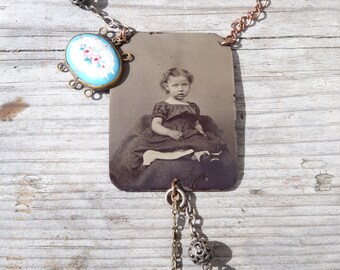 Victoire Assemblage necklace with Victorian tintype photography & other Antique pieces