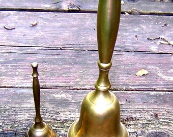 Pair of Vintage Brass Bells - Two Vintage Table Bells with a Bronze Patina