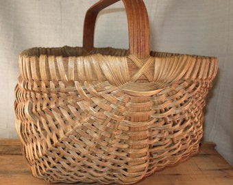 Primitive Gathering Basket Vintage Woven Splint Basket Farmhouse Basket