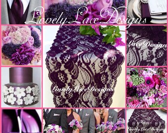 PLUM WEDDINGS/Plum Lace Table Runner/3ft-10ft x 7" Wide/Wedding Decor/ Overlay/Tabletop Decor/Reception Decoration/Ends not sewn/Free Runner