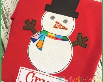 Snow Man Applique Design - Winter Applique Design - Snowman Embroidery Design - Triple Bean Stitch Applique Design - Embroidery Design