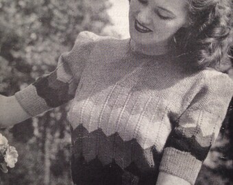 Home Fires 1940's P&B 182 PDF Knitting Pattern for a Pretty Jumper with Stripes - Wavy Jumper - Make Do and Mend - Wartime Sweater