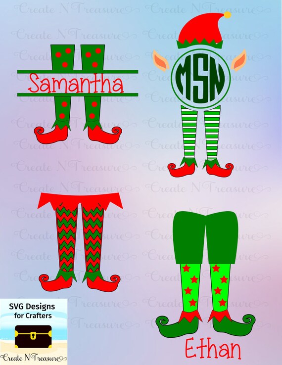 Download Christmas Elf Legs Monogram Frames SVG DXF. Cutting files for