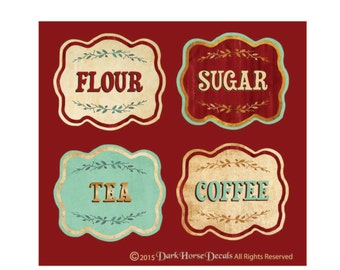 Vintage Style Canister Labels - Set of 4 - Flour Sugar Tea Coffee
