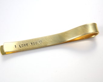 Gold Tie Bar Clip - Hidden Message - Personalized for Dad Grandfather Groom or Groomsmen - Brass Tie Bar - Custom Gold Tie Bar