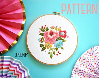 Floral Embroidery PATTERN, Vintage Inspired Embroidery Kit,Instant Download PDF,Hand Embroidery Pattern,Printable Stitching Pattern