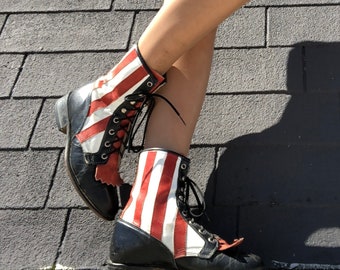 Vintage Lace-Up American Stripe Boots