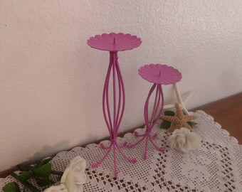 Pink Shabby Chic Pillar Candle Holder Set Paris Apartment French Country Farmhouse Romantic Cottage Home Decor Mantle Gift Her Flower