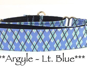 Martingale Dog Collar, Blue Argyle Dog Collar, Blue Argyle Martingale Collar, Preppy Dog Collar, Blue Dog Collar, Boyish, Light Blue Argyle