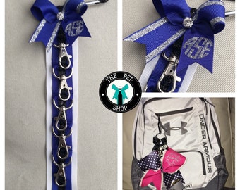 Cheer Bow Holder Klinger™ Backpack Strap, Blue Black White Personalized, Dance Accessory, Gymnastics, Bow Display, Cheer Bag, Sale!