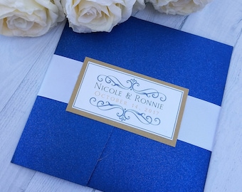 Elegant Navy Blue and Gold Wedding Invitation