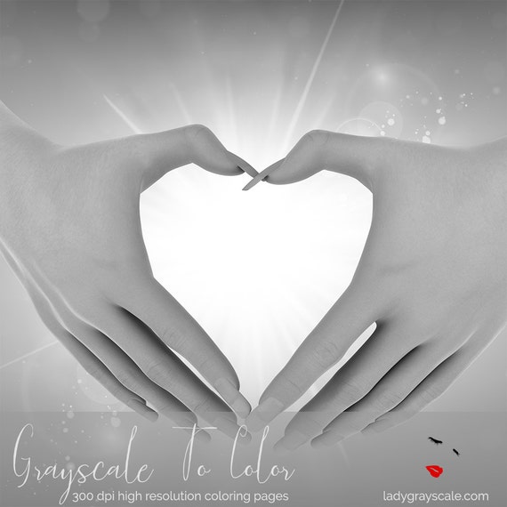 Grayscale Coloring Page Hand And Heart