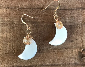 The "Nadiyah" 14k gold filled mother of pearl moon earrings