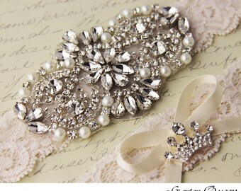 Wedding Garter Set, Ivory Bridal Garter Set, Ivory Lace Garter, Lace Wedding Garter, Ivory Garter Set, Personalized Garter