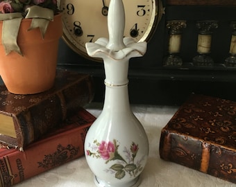 Vintage Moss Rose Perfume Bottle with Stopper made in Japan