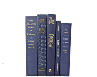 Midnight Blue Decorative Books, Navy Old Book Set, Wedding Centerpiece, Book Decor, Instant Library, Book COllection, Book shelf decor