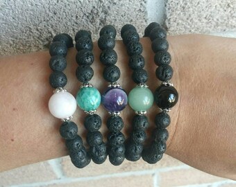 Essential oil diffuser bracelet- gemstone and lava bracelet- diffuser jewelry- aromatherapy bracelet- lava stone- Christmas gift for her