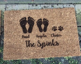 Footprints Door Mat, personalised door mat, family door mat, home decor, new home gift