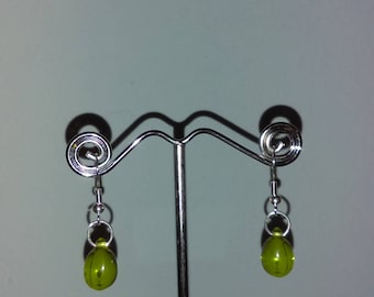 Green glass teardrop earrings