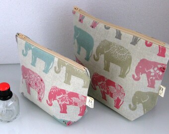 Elephants / wash bag & make up bag handmade gift set
