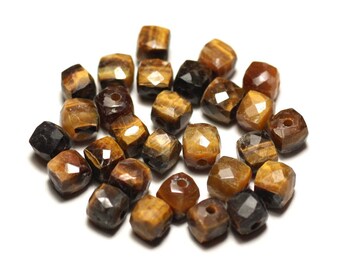 Stone - faceted Cube 5-6mm Tiger eye - 8741140020191 bead 1pc-