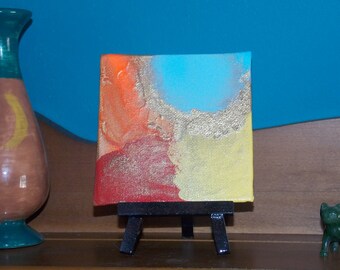 Black Obsidian #1 Mini 4x4 in Spiritual Painting on Canvas Panel Crystal Healing Energy Art Original Abstract Spray Paint 10.16 x 10.16 cm