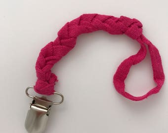 Braided Cotton Pacifier Clip Solid Hot Pink // Braided Pacifier Clip // Paci Clip // Binky Clip // Baby Shower Gift // Newborn Gift