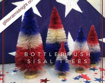 4th of July Bottlebrush Trees ( Set of 5 ) Red White & Blue