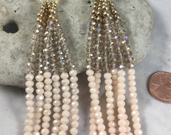Earrings. Gorgeous dangle earrings. Pale pink and gold beaded dangle statement earrings (A6)