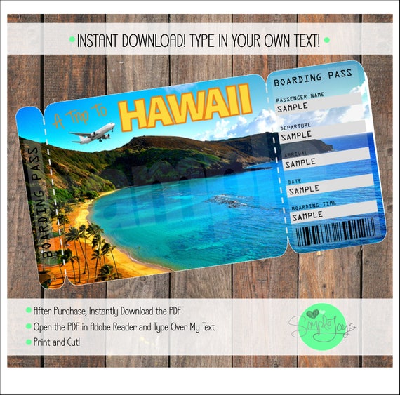 printable ticket to hawaii boarding pass customizable