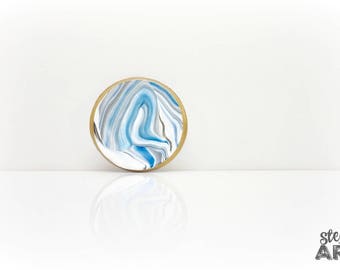 Marbled Clay Bowl // Ring Dish // Jewelry Holder // Blue Black and White Trinket Dish