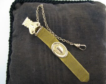 c338 Vintage Pocket Watch Chain and Mesh Fob on a Waist Clip