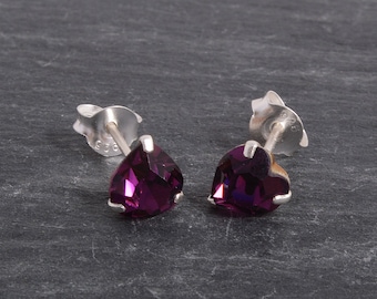 Sterling Silver Crystal heart Earrings Ear Studs handmade