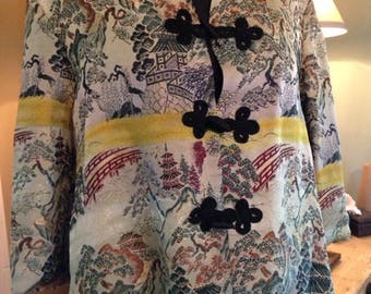 Cheongsam Jacket Vintage 1950s Oriental Asian Coat Mandarin Collar Frog Closures Silk Brocade Handmade