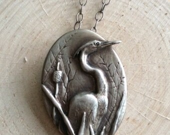 Hand crafted Sterling Silver Heron Cameo