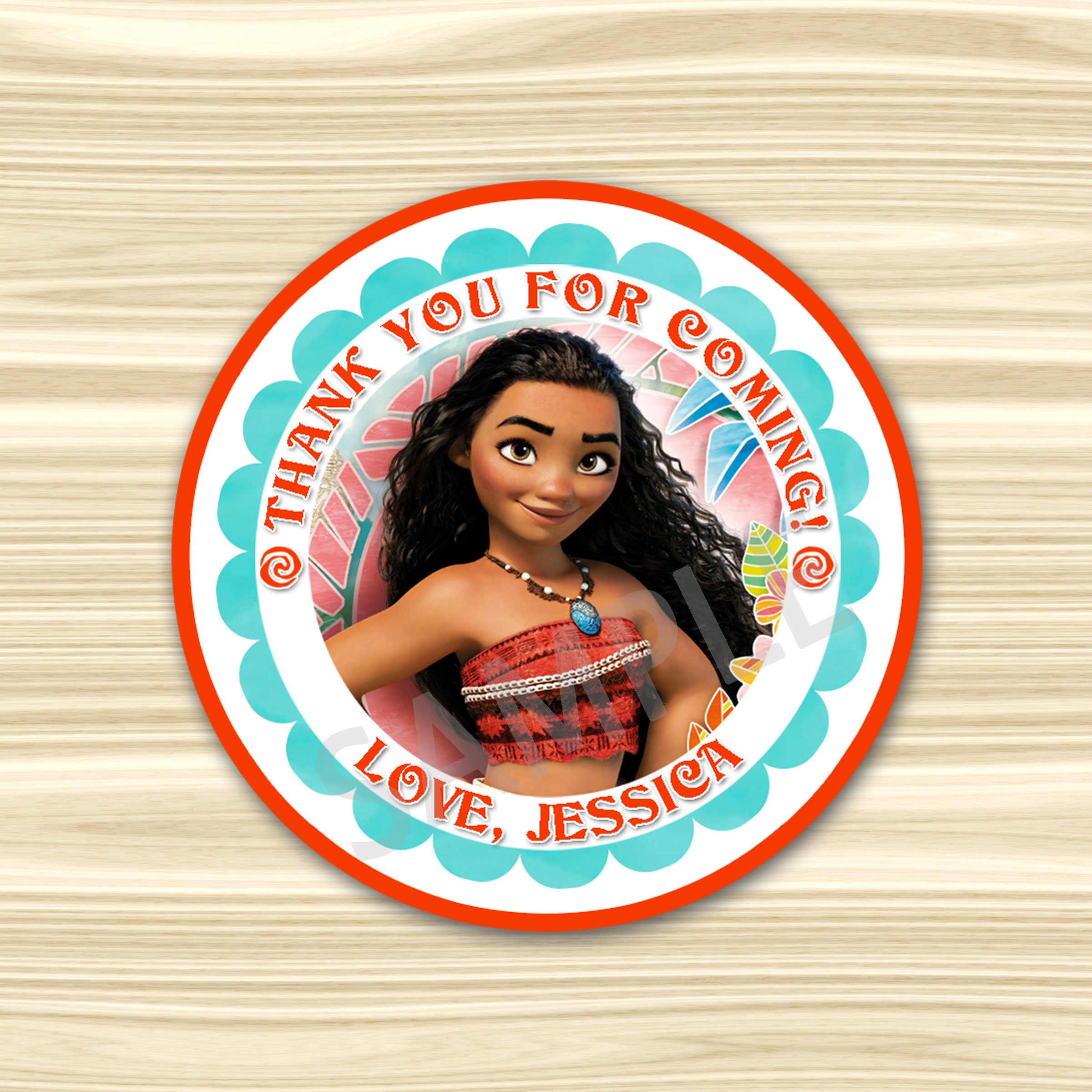 Moana Favor Tag. Moana Thank You Sticker. Moana Thank You Tag.