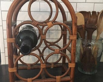 Boho Vintage Bamboo Rattan Wine Rack