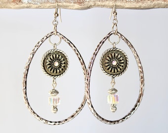 Aurora borealis Swarovski crystal and silver earrings on wire hooks